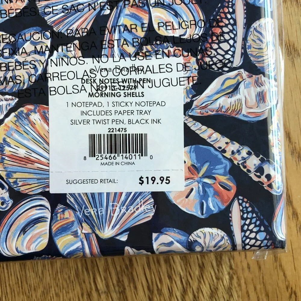 Vera Bradley Desk Notes with Pen Morning Shells NWT